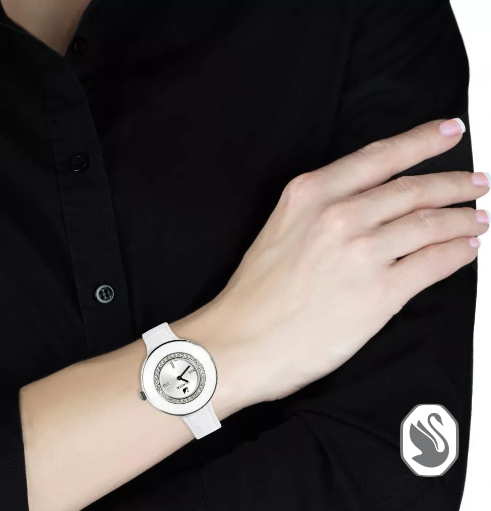 Swarovski White Leather Watch 36mm
